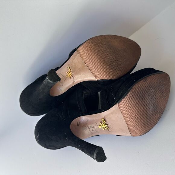 Prada Black Suede High Heel Peep Toe Bootie Style Sandals Size 38 - Picture 12 of 14